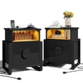 thumbnail image 1 of LGHM 2 Drawer Nightstands Set of 2 with Charging Station & LED Lights, Modern Fluted Bedside Tables End Table for Bedroom, Living Room, Black, 1 of 9