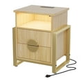 thumbnail image 1 of LGHM 2 Drawer Nightstands with Charging Station & LED Lights, Modern Fluted Bedside Tables End Table for Bedroom, Living Room, Oak, 1 of 10