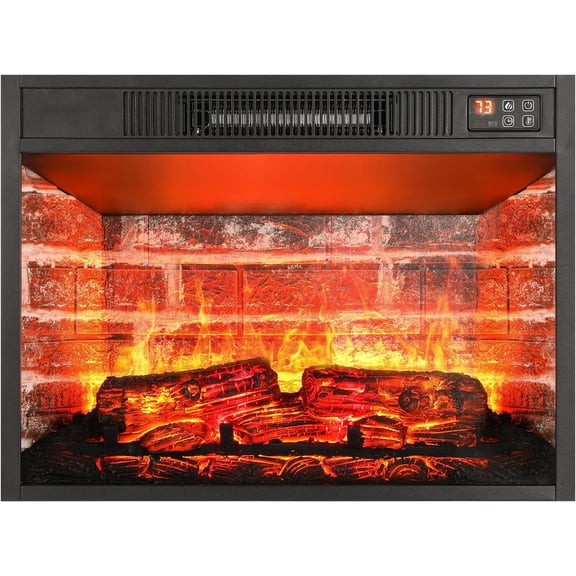 LGHM 23 Inches Electric Fireplace Insert Heater, Realistic Adjustable Flames and Red Brick Backdrop, Built-in Timer & Thermostat, Overheat Protection, Indoor Black 3D Infrared Fireplace, 1400w