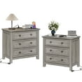 thumbnail image 1 of LGHM 3 Drawer Nightstand with Charging Station Set of 2, 26.7" Large Bedside Table Dresser for Bedroom, Living Room, Gray, 1 of 9
