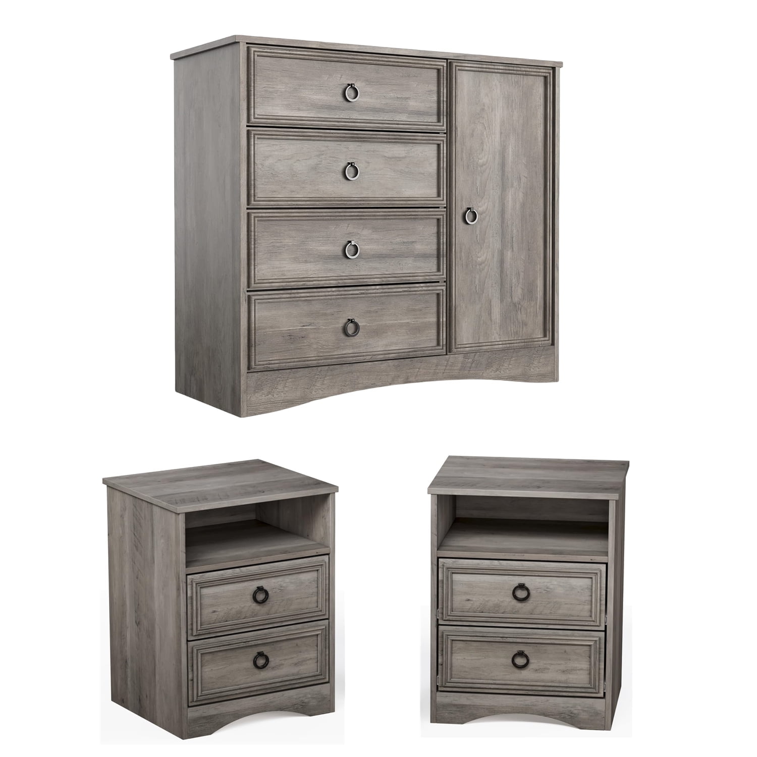 LGHM 3 Piece Bedroom Dresser Set, 4 Drawer Double Dresser with Door, 2 ...