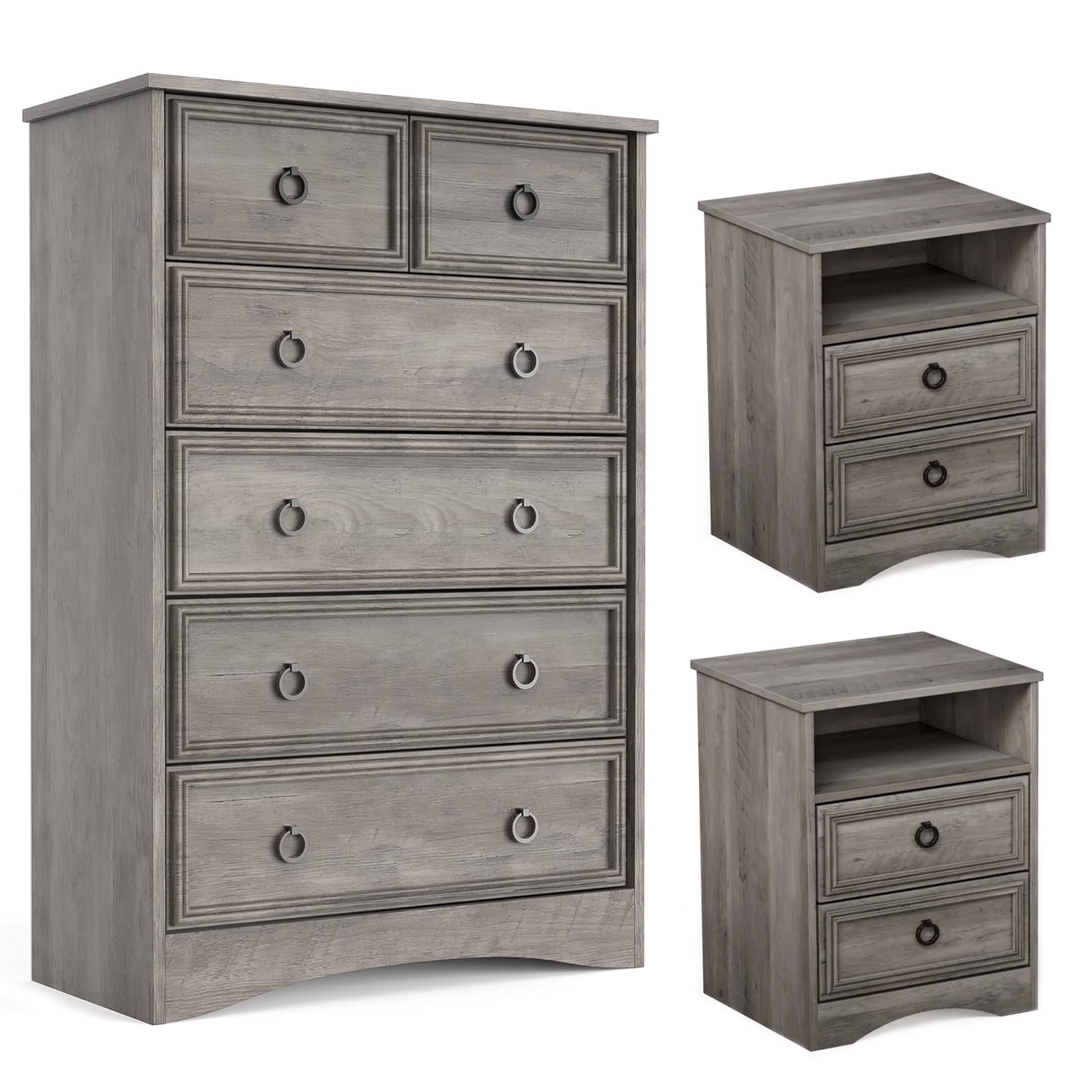 LGHM 3 Piece Bedroom Dresser Set, 6 Drawer Tall Dresser, 2 Drawers ...