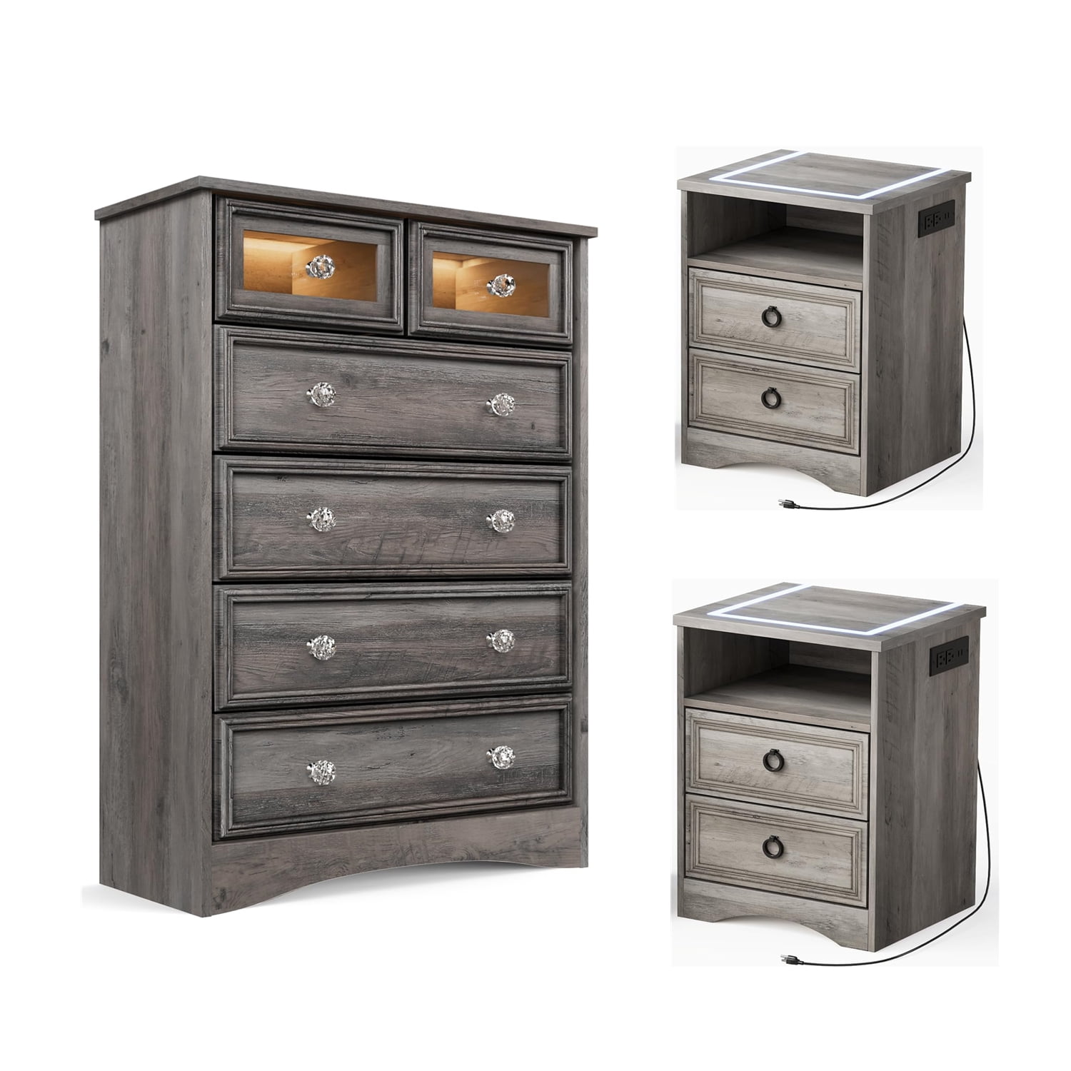 LGHM 3 Piece Bedroom Dresser Set, 6 Drawer Tall Dresser, 2 Drawers ...