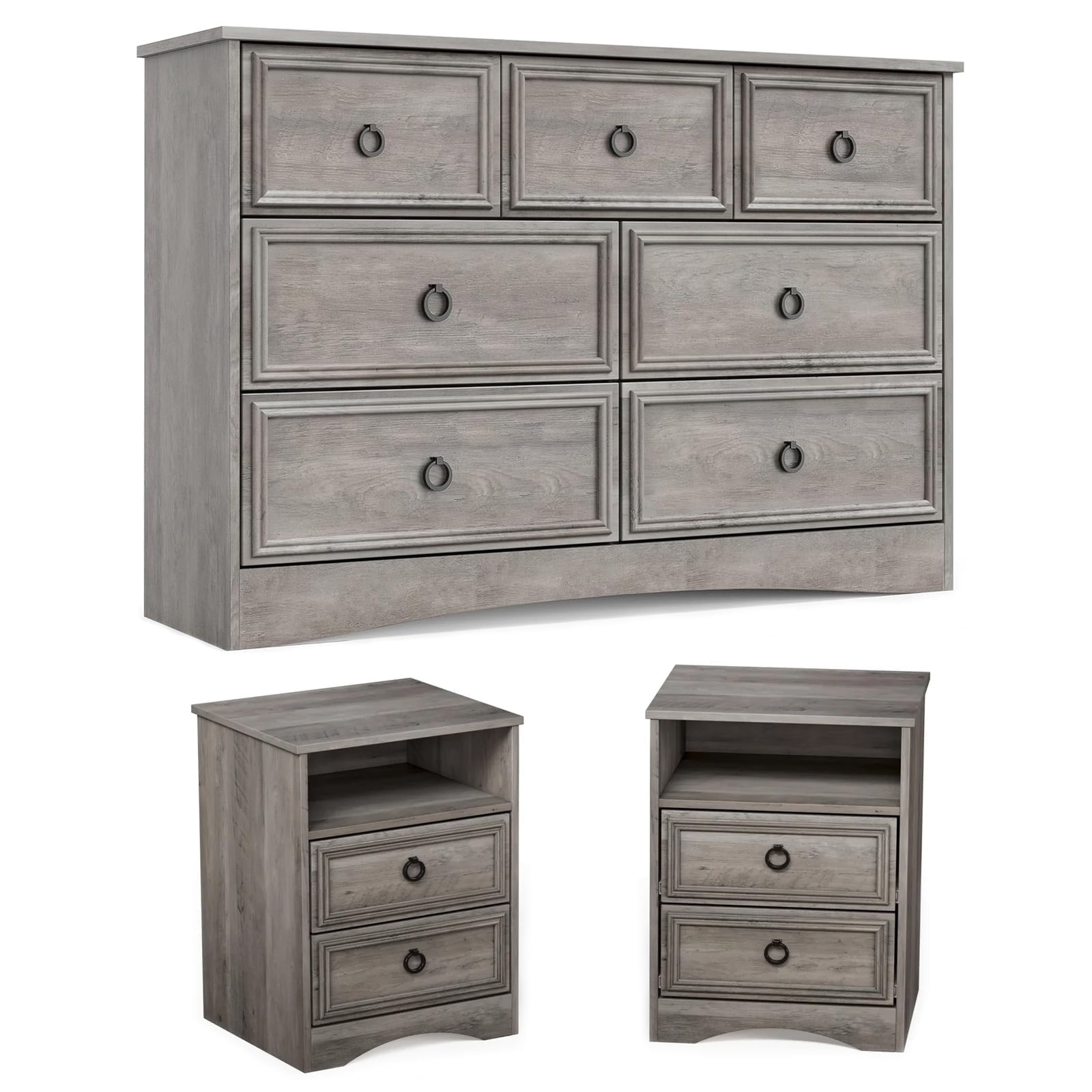 LGHM 3 Piece Bedroom Dresser Set, 7 Drawer Double Dresser, 2 Drawers ...