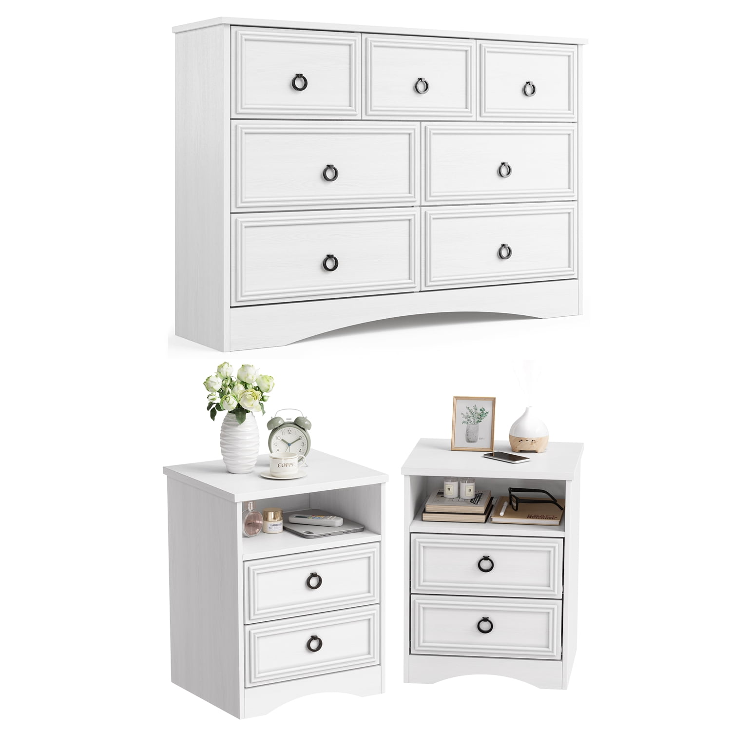 LGHM 3 Piece Bedroom Dresser Set, 7 Drawer Double Dresser, 2 Drawers ...
