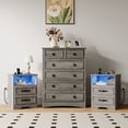 thumbnail image 1 of LGHM 3 Piece Bedroom Dresser and Nightstand Set, Tall 6 Drawers Dresser, 2pcs Bedside Table with Charging Station and LED Lights, Gray, 1 of 9