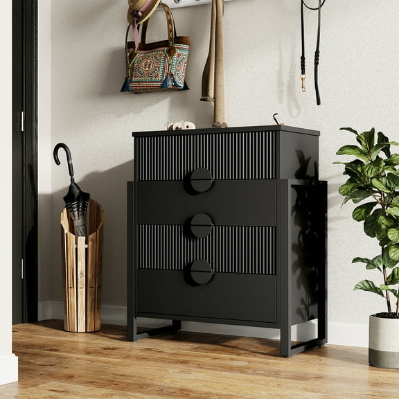 LGHM 4 Drawer Dresser, Modern Fluted Chest of Drawers for Bedroom, Living Room, Black