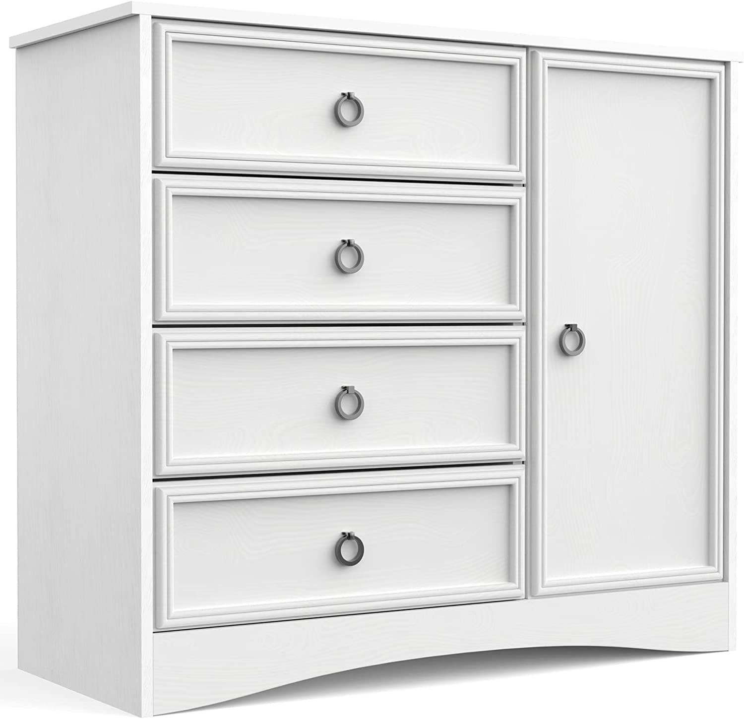 LUMTOK 4-Drawers Dresser with 3 Open Storage Shelves, Fabric Dressers  Drawers for Bedroom, Hallway, Nursery, Closets (White)
