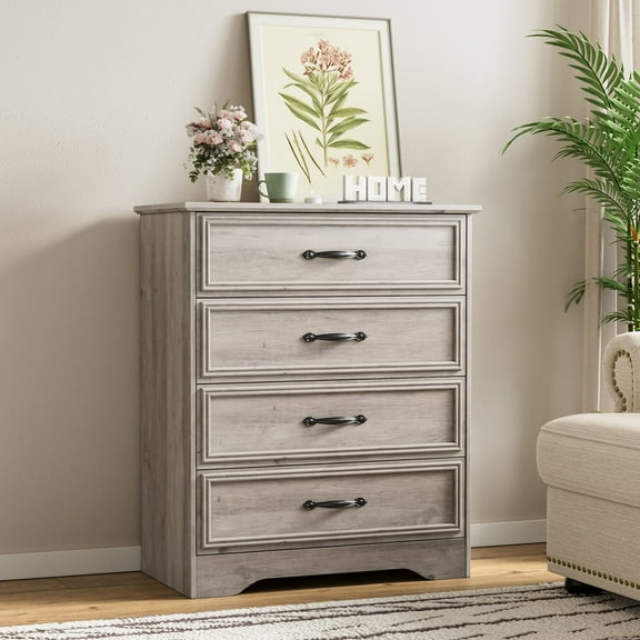 LGHM 4 Drawer Dresser for Bedroom, Gray Wood Chest of Drawers for Living Room