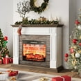thumbnail image 1 of LGHM 44" Electric Fireplace Mantel Package Wooden Stacked Stone Surround Free Standing Electric Fireplace Heater with Adjustable Led Flame, Remote Control, Brown, 1 of 10