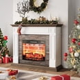 thumbnail image 1 of LGHM 44" Electric Fireplace Mantel Package Wooden Stacked Stone Surround Free Standing Electric Fireplace Heater with Adjustable Led Flame, Brown, 1 of 9