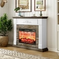 thumbnail image 1 of LGHM 44" Electric Fireplace Mantel, Wooden Stacked Stone Surround Free Standing Electric Fireplace Heater with Adjustable Led Flame, Remote Control, White, 1 of 13