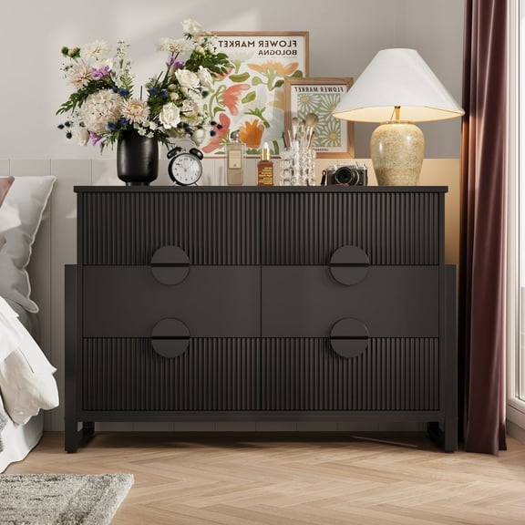 LGHM 6 Drawer Dresser, Chest of Drawers for Bedroom Living Room, Black