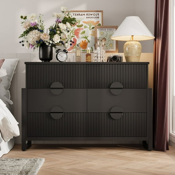 LGHM 6 Drawer Dresser, Chest of Drawers for Bedroom Living Room, Black