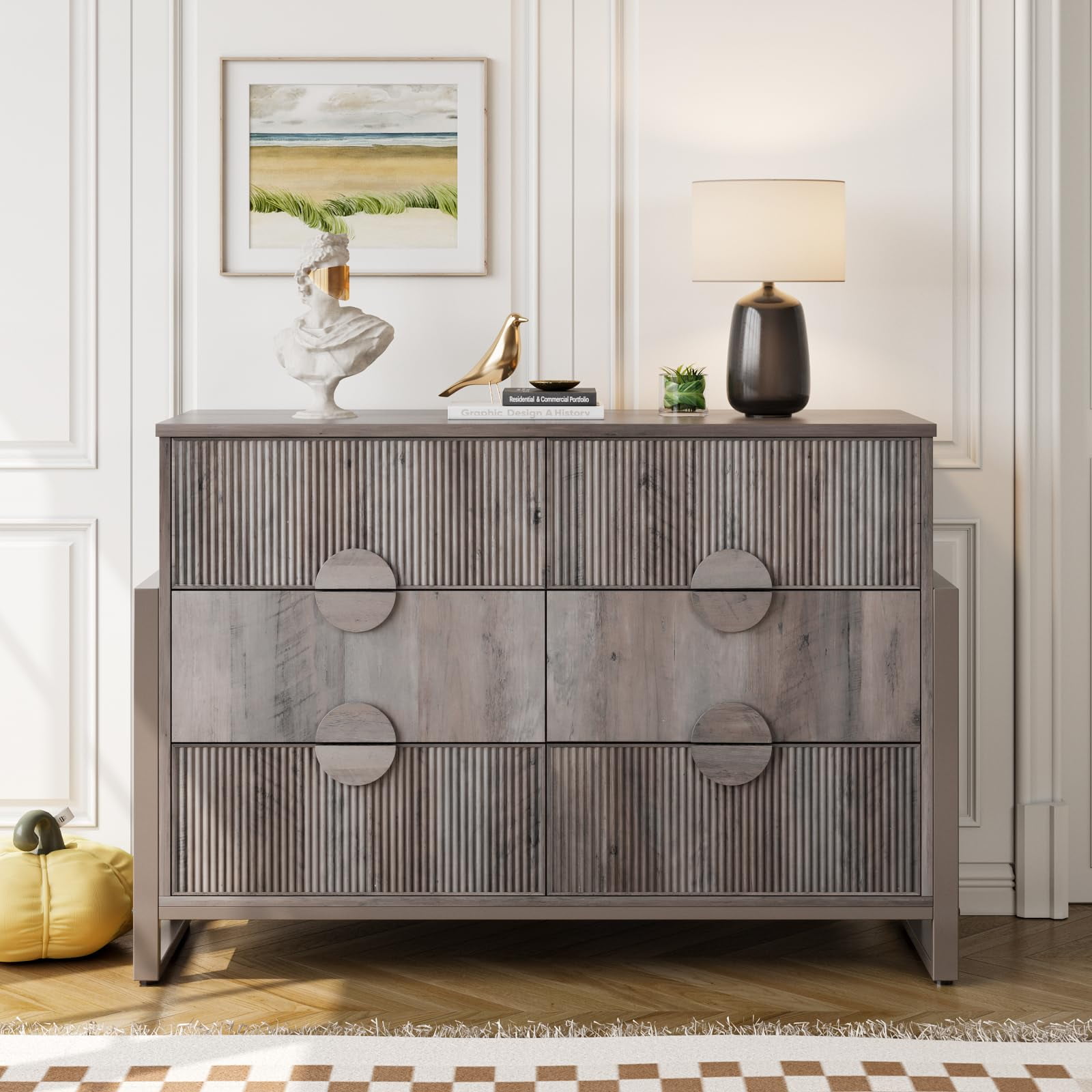 "Modern LGHM 6 Drawer Dresser, Gray, Bedroom Living Room Chest, Tall 33 ...