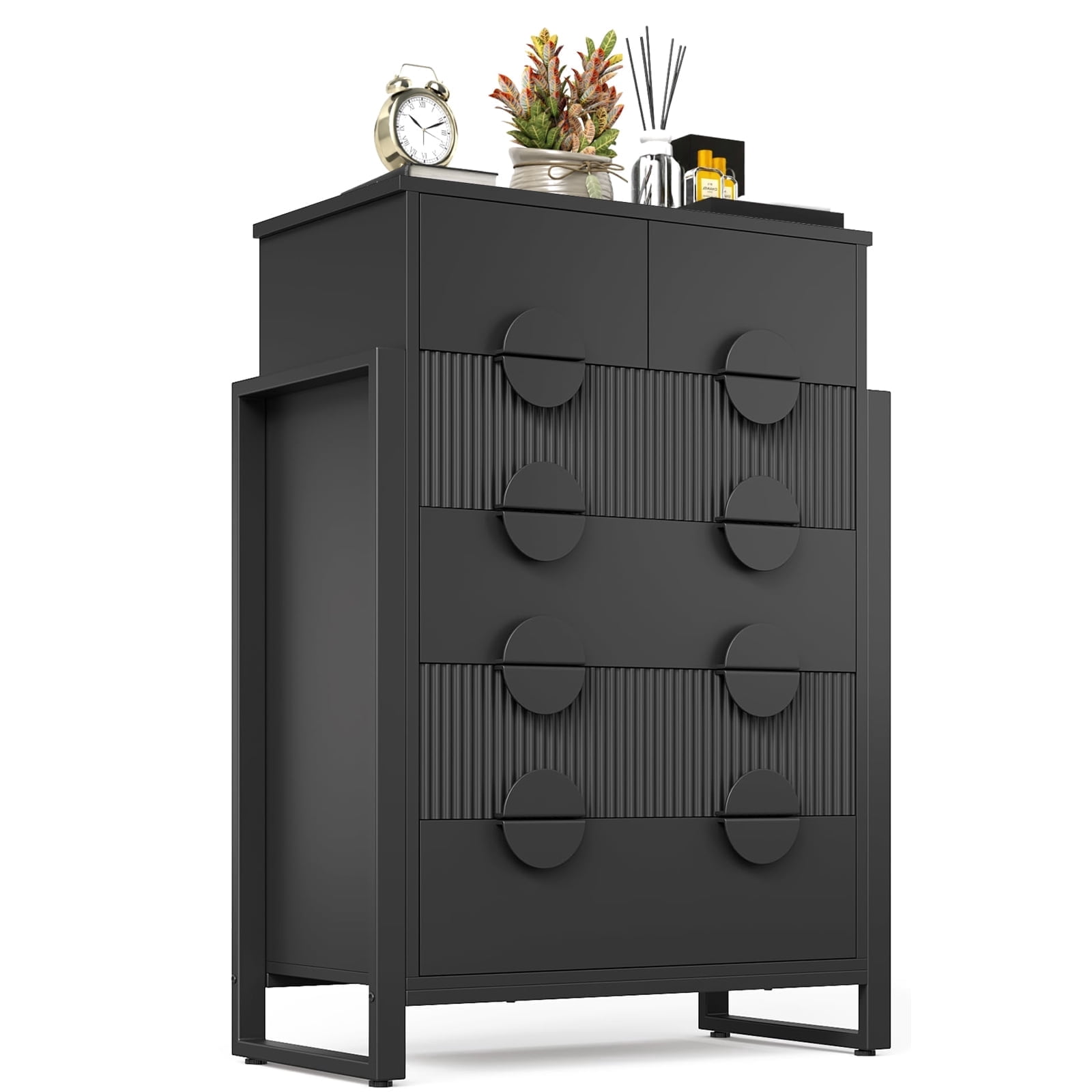 LGHM 6 Drawer Dresser, Tall Chest of Drawers for Bedroom Living Room, Black