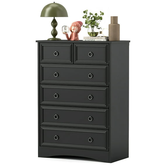 LGHM 6 Drawer Dresser, Tall Wood Chest of Drawers Dressers for Bedroom, Living Room, Black