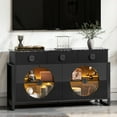 thumbnail image 1 of LGHM 62" Large Sideboard Buffet Cabinet with LED Lights, Modern Accent Cabinets Coffee Bar Cabinet with Faux Marble Top & Glass Door, Black, 1 of 9
