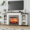 thumbnail image 1 of LGHM 70" Electric Fireplace TV Stand with Mantel, Farmhouse Entertainment Center for TVs up to 80",  White & Brown, 1 of 10