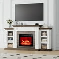 thumbnail image 1 of LGHM 70" Electric Fireplace TV Stand with Mantel, Farmhouse Entertainment Center for TVs up to 80", White & Brown, 1 of 9