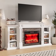 LGHM 80 Electric Fireplace TV Stand with Mantel, Farmhouse Entertainment Center for TVs up to 90 for Living Room, White