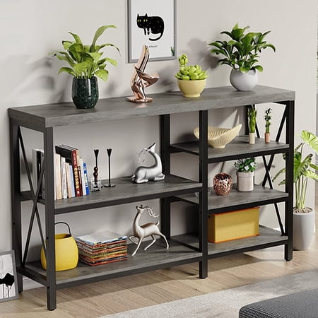 LGHM Gray Console Table, 40"L Narrow Sofa Entryway Table with Storage Shelves for Living Room, Hallway