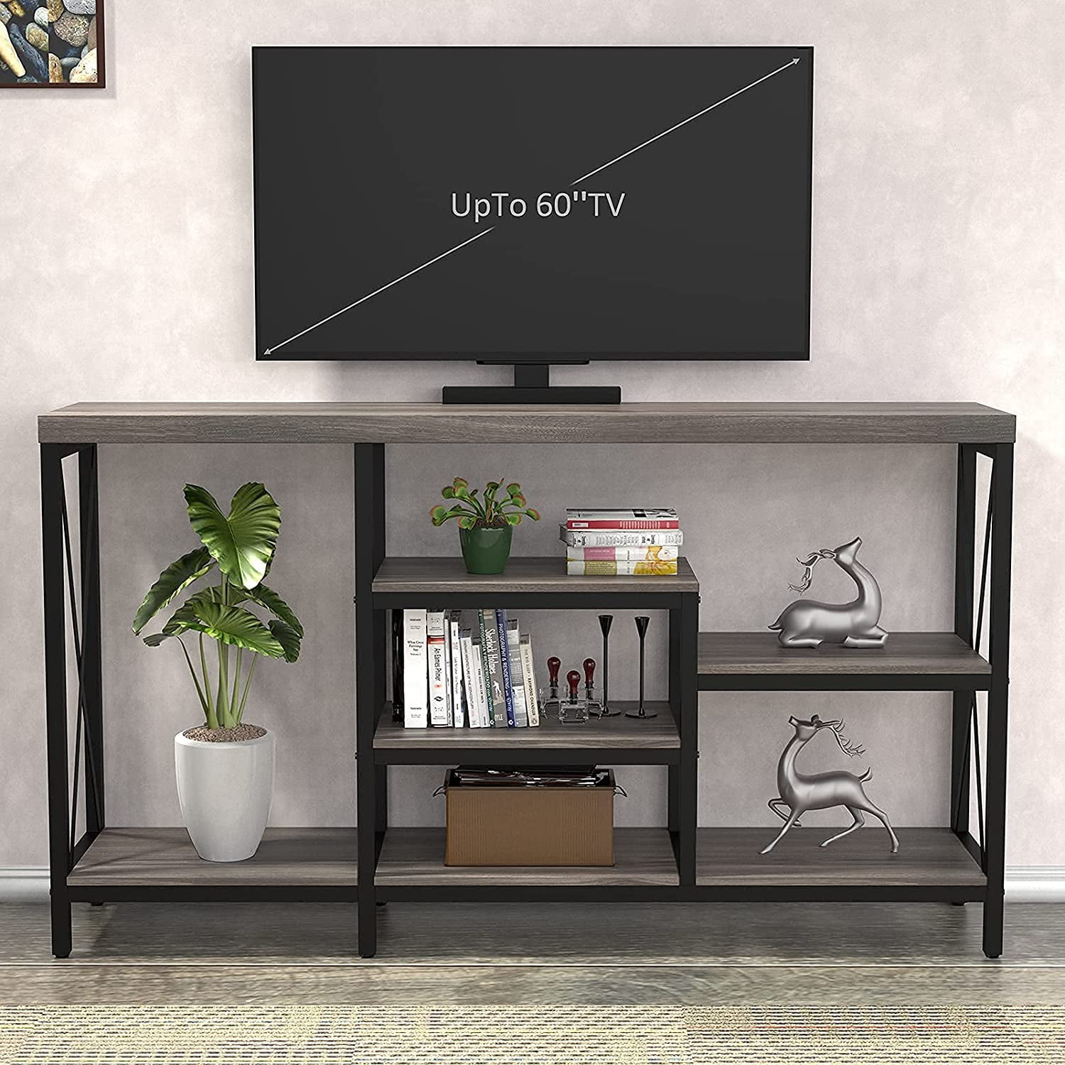 LGHM Gray Entryway Table, 55"L Hallway Console Tables with Shelves for