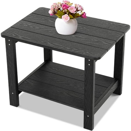 LGHM Outdoor Side Table, 22.8"L x 17"W Oversized All Weather Resistant Rectangle 2-Tier Patio Adirondack End Table, Black