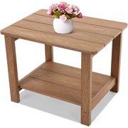 LGHM Outdoor Side Table, 22.8"Lx17"W Oversized All Weather Resistant Rectangle 2-Tier Patio Adirondack End Table, Brown