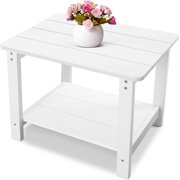 LGHM Outdoor Side Table for Patio, 2-Tier Oversized All Weather Resistant Rectangle Adirondack Table for Backyard,Pool, White