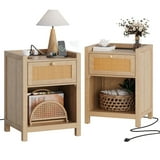 LGHM Boho Nightstand Set of 2 with Charging Station