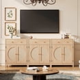 thumbnail image 1 of LGHM Rattan Sideboard Buffet Cabinet with Drawers, Coffee Bar Cabinets Set of 3, Accent Console Table with Adjustable Shelves for Kitchen Dining Room Entryway Living Room, Natural Oak, 1 of 12