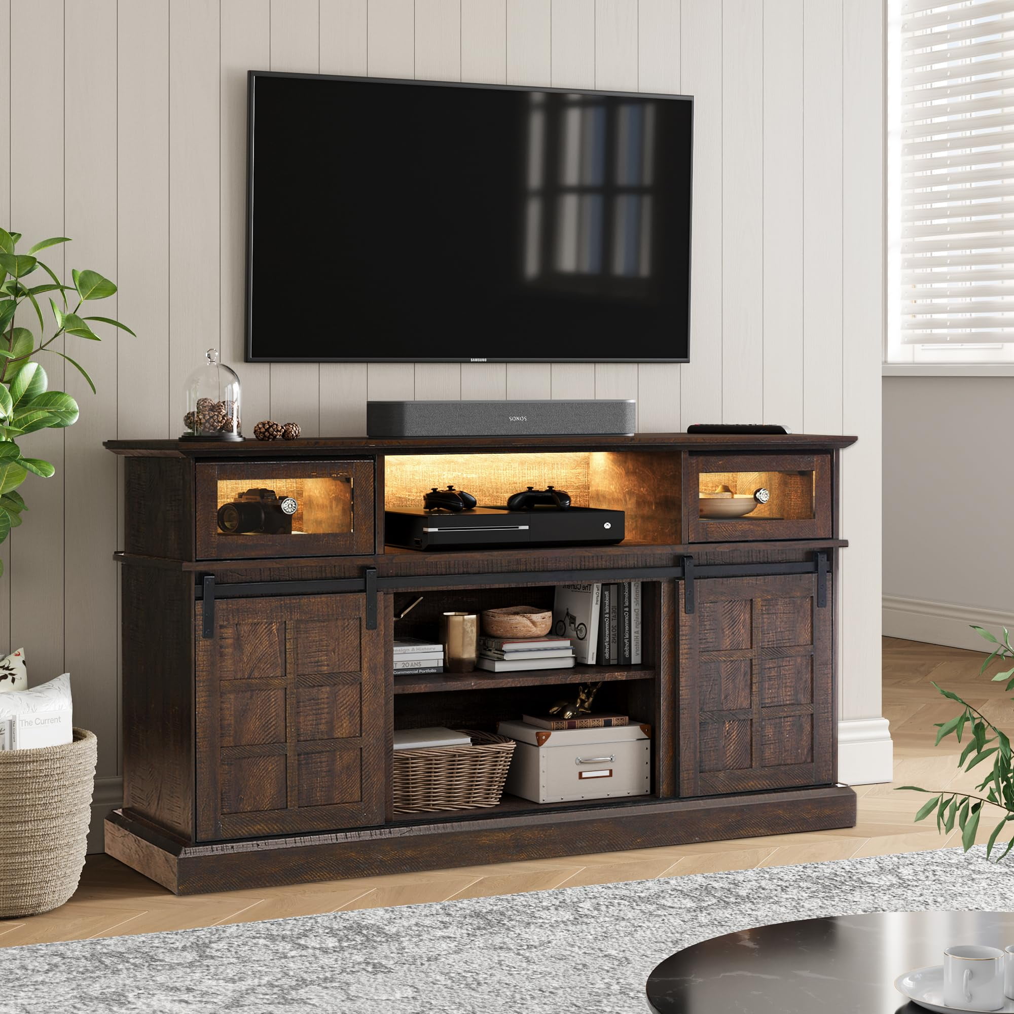 LGHM TV Stand, LED Light Entertainment Center for TVs Up to 65" with Storage for Living