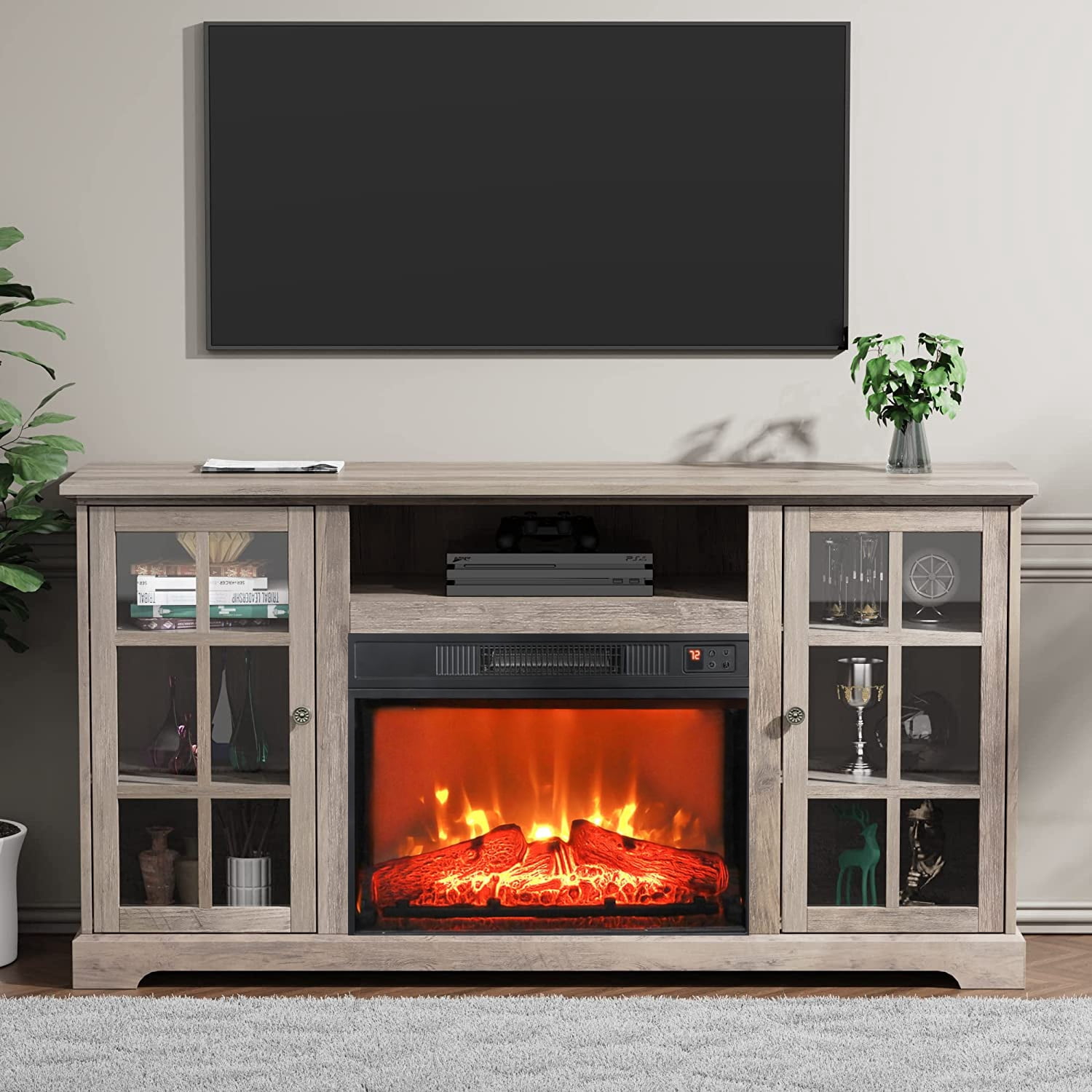 LGHM TV Stand with 23" Electric Fireplace for TVs up to 65", Farmhouse ...