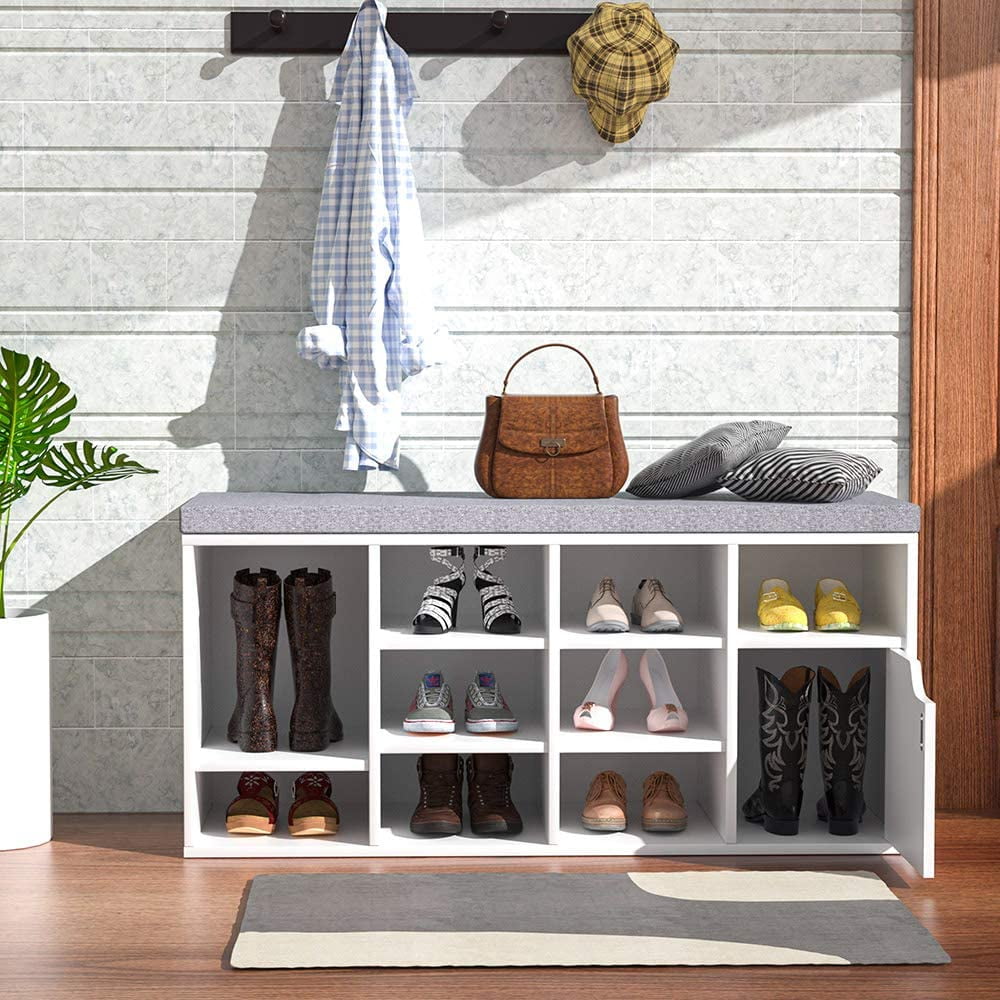 LGHM White Entryway Bench, 10Cube Storage Bench Shoe Rack for Bedroom