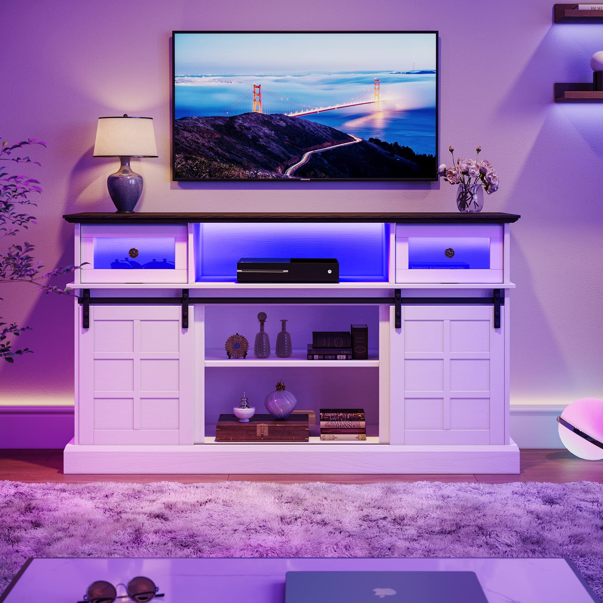 LGHM White TV Stand LED Light Entertainment Center For TVs Up To 65 lghm-white-tv-stand-led-light-entertainment-center-for-tvs-up-to-65