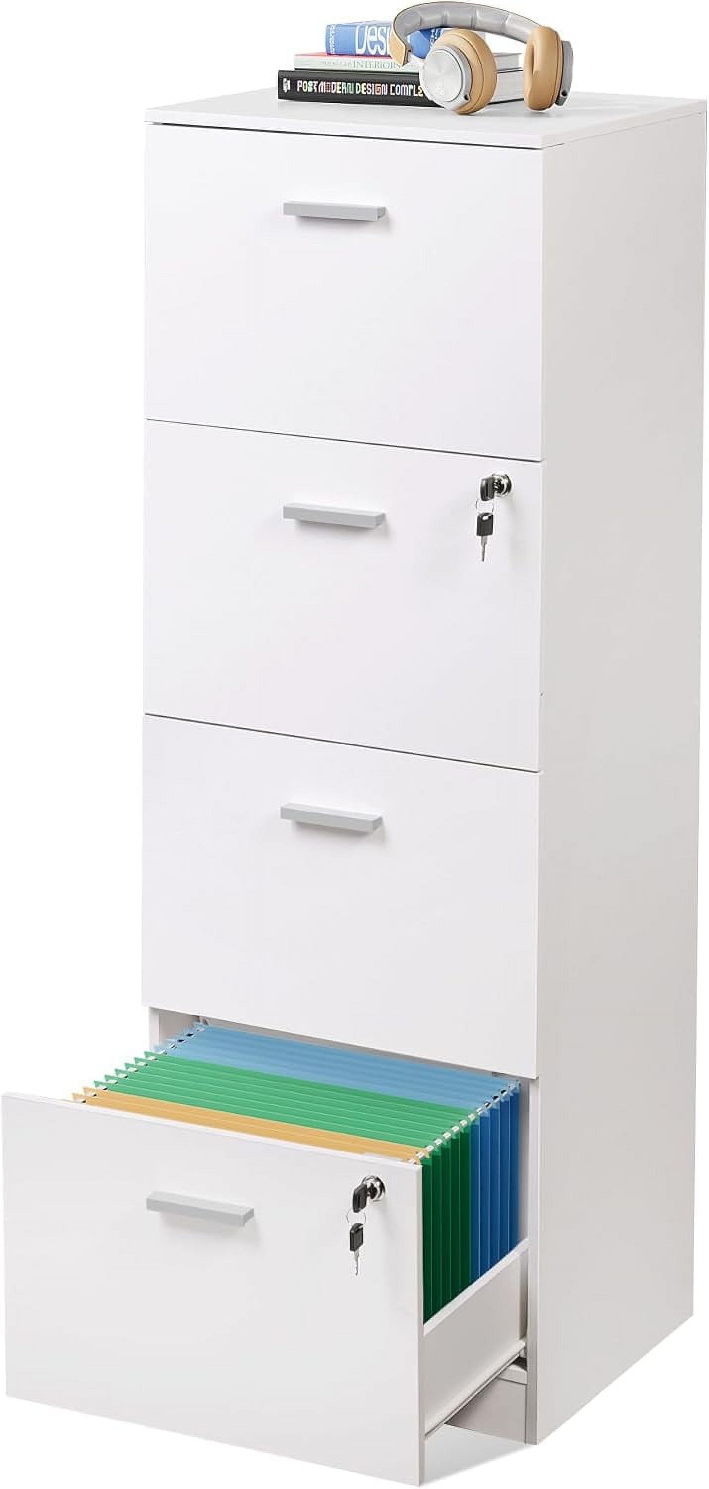 LGOOD 4 Drawer File Cabinet with Lock, Vertical Filing Cabinet for A4/Letter  Size Files, Wood Storage Organizer for Home Office-White - Walmart.com, image size:1430x3000