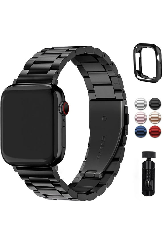 Apple Watch Band 38mm Metal iWatch Bands Adjustable Strap with Case for Apple Watch Series 7 6 5 4 3 2 1 SE