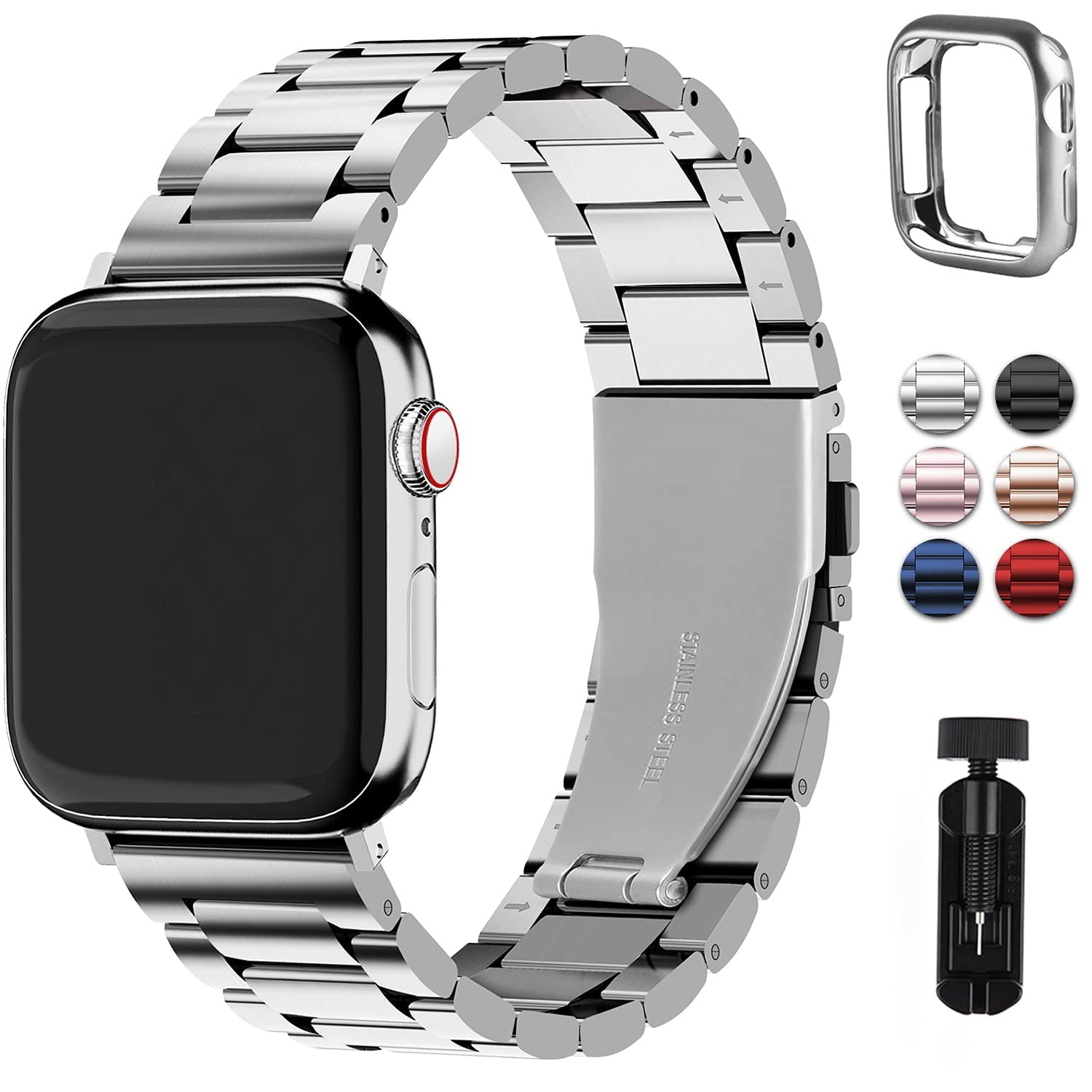 Fullmosa Compatible Apple Watch Band 42mm 44mm 45mm 38mm 40mm 41mm Stainless Steel iWatch Band for Apple Watch Series 7/6/5/4/3/2/1/SE 38mm 40mm