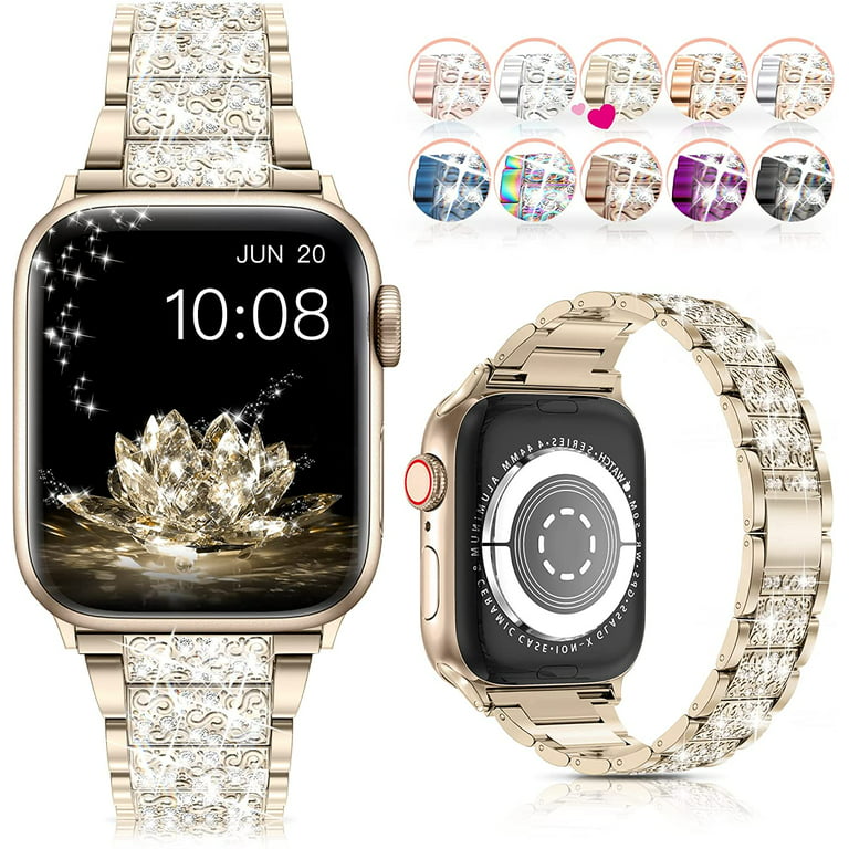 Liguang Lgsy Apple Watch Band 42mm 44mm 45mm 49mm Series 8 7 6 5 4 3 2 1 SE Ultra Women Bling Diamond Replacement Bracelet iWatch Strap Jewelry Replacement