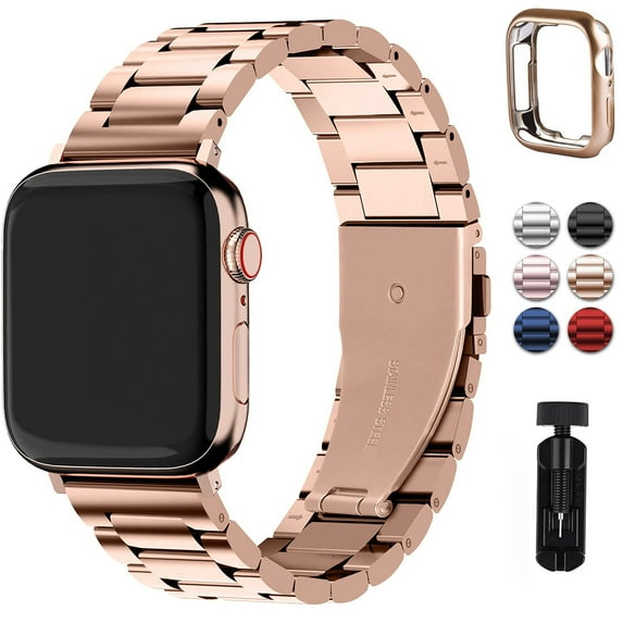 LGSY Apple Watch Band 42mm Metal iWatch Bands Adjustable Strap with Case for Apple Watch Series 7 6 5 4 3 2 1 SE