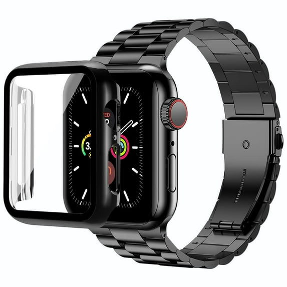 LGSY Compatible with Apple Watch Band 38mm with Case, Business Stainless Steel Band with Screen Protector Cover for iWatch Series 3 2 1