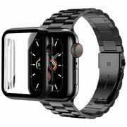 LIGUANG LGSY Compatible with Apple Watch Band 44mm with Case, Business Stainless Steel Band with Screen Protector Cover for iWatch Series 6 5 4 SE