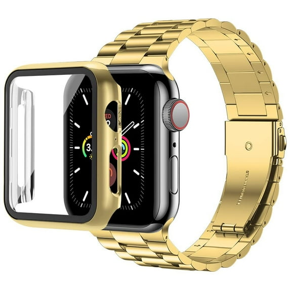 LGSY Compatible with Apple Watch Band 45mm with Case, Business Stainless Steel Band with Screen Protector Cover for iWatch Series 8 7