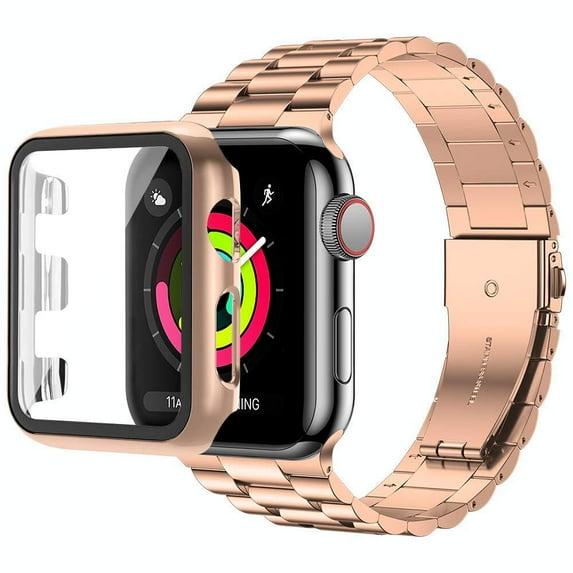 LGSY Compatible with Apple Watch Band 45mm with Case, Business Stainless Steel Band with Screen Protector Cover for iWatch Series 8 7
