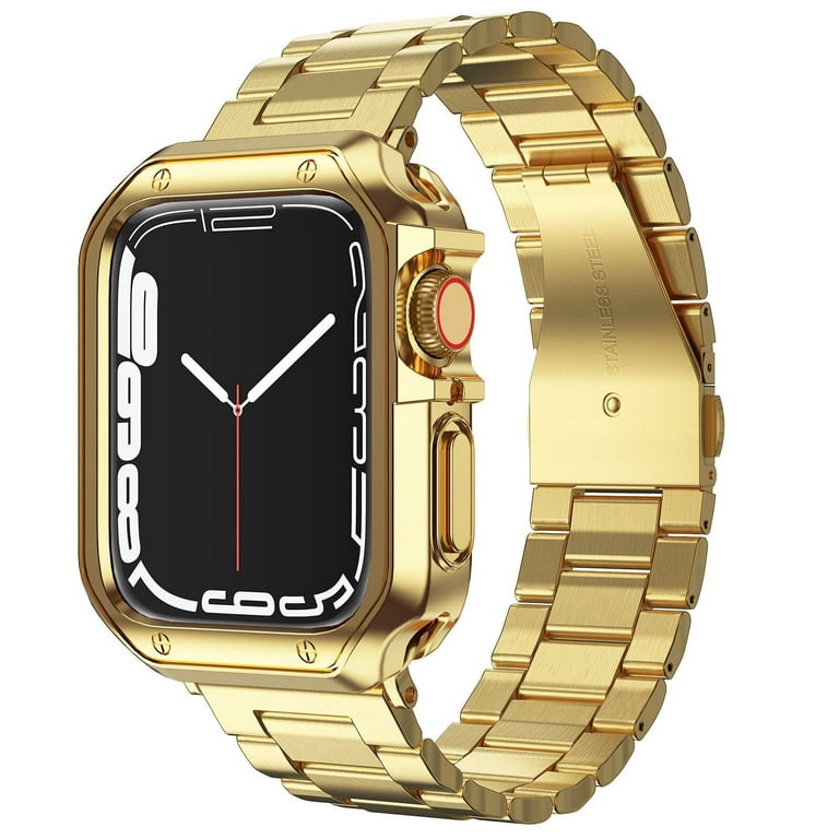 LGSY Compatible with Apple Watch Band Series 8 7 6 5 4 3 2 1 SE 42mm 44mm 45mm Women and Men Stainless Steel Strap with TPU Case for iWatch Bands