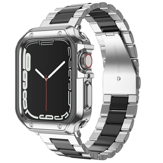 LGSY Compatible with Apple Watch Band Series 8 7 6 5 4 3 2 1 SE 42mm 44mm 45mm Women and Men Stainless Steel Strap with TPU Case for iWatch Bands