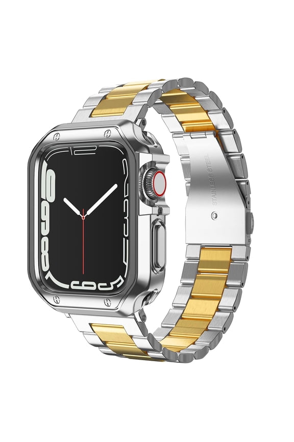 LGSY Compatible with Apple Watch Band Series 8 7 6 5 4 3 2 1 SE 42mm 44mm 45mm Women and Men Stainless Steel Strap with TPU Case for iWatch Bands