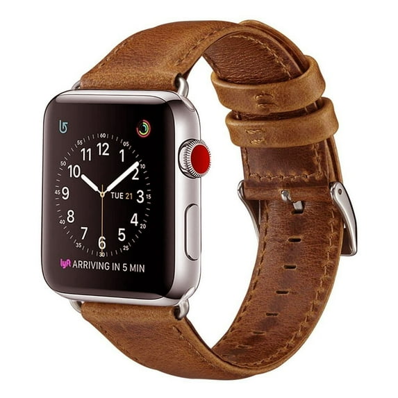 LGSY Genuine Leather Apple Watch Band 41mm 40mm 38mm for iWatch Series 8 7 6 SE 5 4 3 2 1 Men Women Brown
