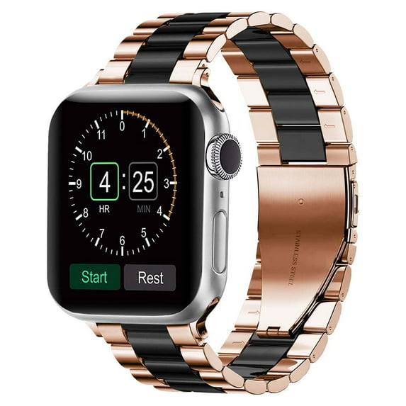LGSY Metal Bands Compatible with Apple Watch Band 41mm Women Men Stainless Steel Strap for iWatch Series 8 7 Rose Gold/Black